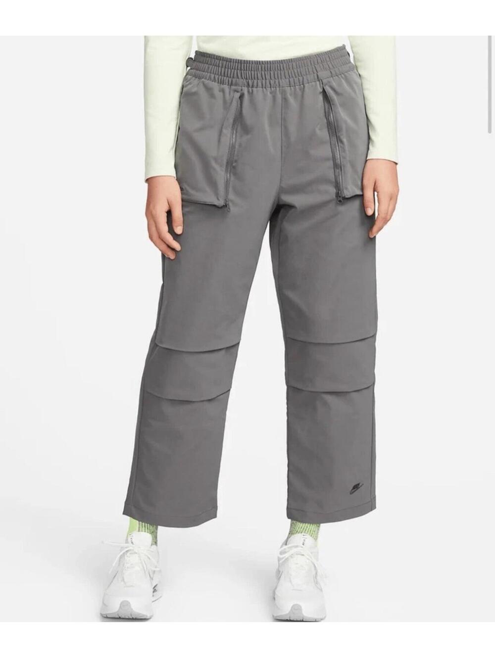 NIKE Sportswear Dri-FIT Tech Pack Women's Mid-Rise Woven Pants 26.5” LARGE Gray